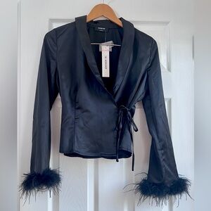 Brand new Feather Trim Satin Wrap Top